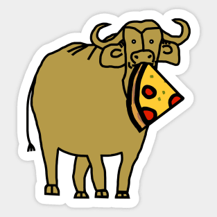 Gold Ox with Pepperoni Pizza Slice in Mouth Sticker
